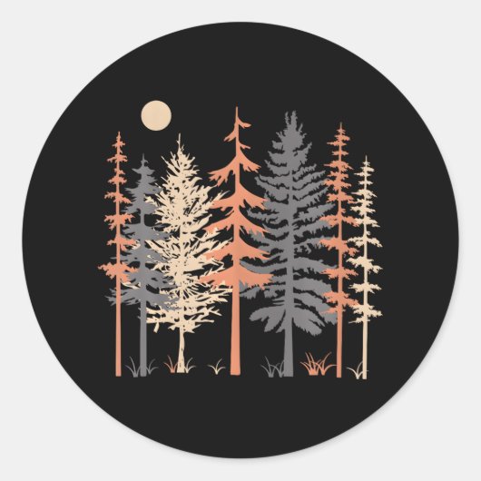 Camping boomscène Bos wandelen trendy Ronde Sticker (Voorkant)