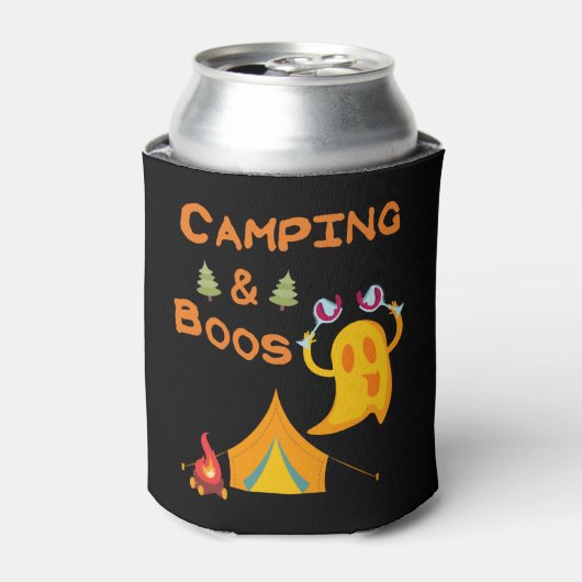 Camping & Boos Geesten Wijn Camping Halloween Blikjeskoeler (Blikje Voorkant)
