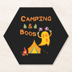 Camping & Boos Geesten Wijn Camping Halloween Kartonnen Onderzetters