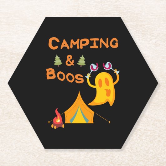 Camping & Boos Geesten Wijn Camping Halloween Kartonnen Onderzetters (Voorkant)