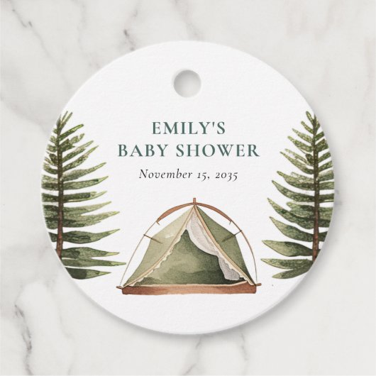 Camping Bos Waterverf Baby shower Bedankjes Labels (Voorkant)