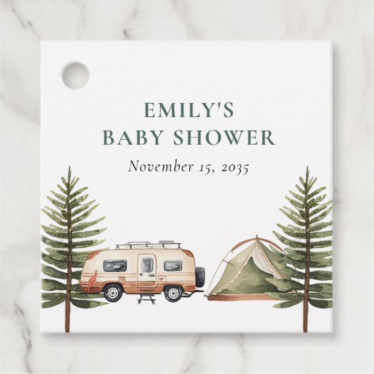 Camping Bos Waterverf Baby shower Bedankjes Labels (Voorkant)