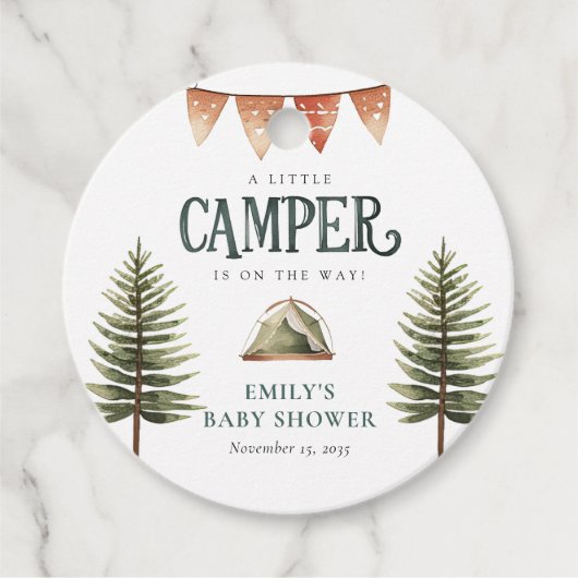 Camping Bos Waterverf Baby shower Bedankjes Labels (Voorkant)