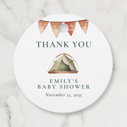 Camping Bos Waterverf Baby shower Bedankjes Labels (Voorkant)