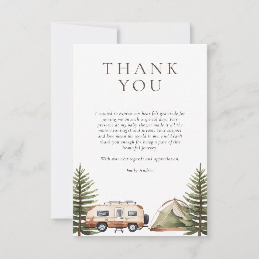 Camping Bos Waterverf Baby shower Bedankkaart (Voorkant)