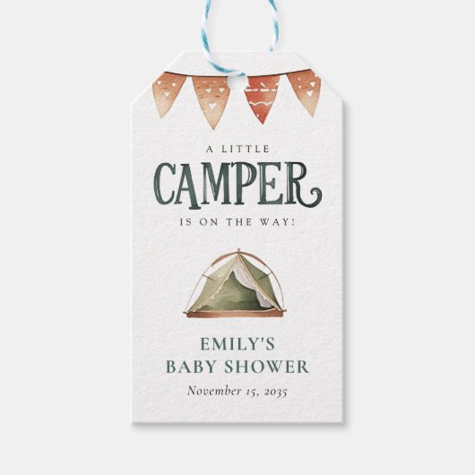 Camping Bos Waterverf Baby shower Cadeaulabel (Voorkant)