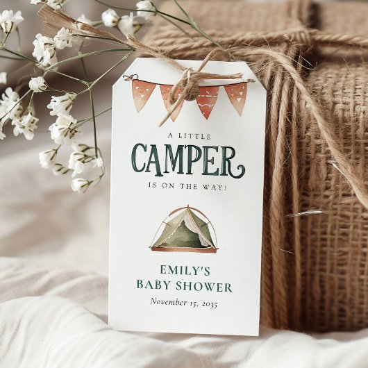 Camping Bos Waterverf Baby shower Cadeaulabel