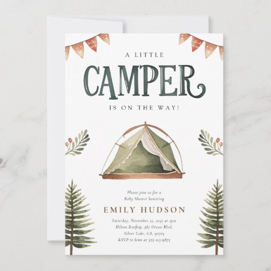 Camping Bos Waterverf Baby shower Kaart (Voorkant)