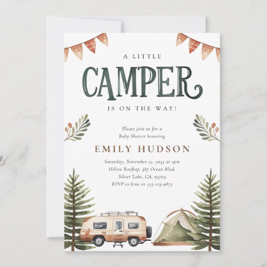 Camping Bos Waterverf Baby shower Kaart (Voorkant)