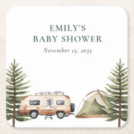 Camping Bos Waterverf Baby shower Kartonnen Onderzetters