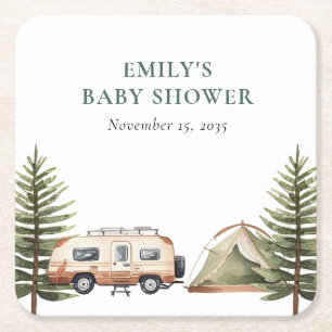 Camping Bos Waterverf Baby shower Kartonnen Onderzetters