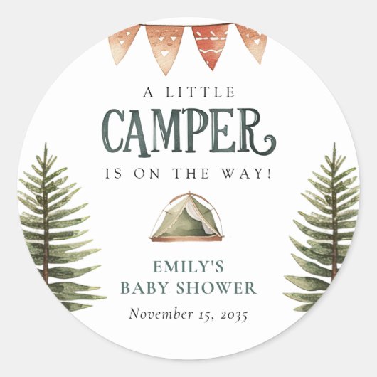 Camping Bos Waterverf Baby shower Ronde Sticker (Voorkant)
