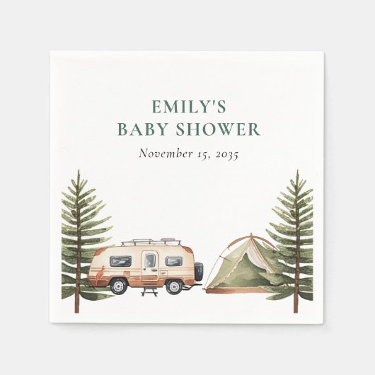 Camping Bos Waterverf Baby shower Servet (Voorkant)