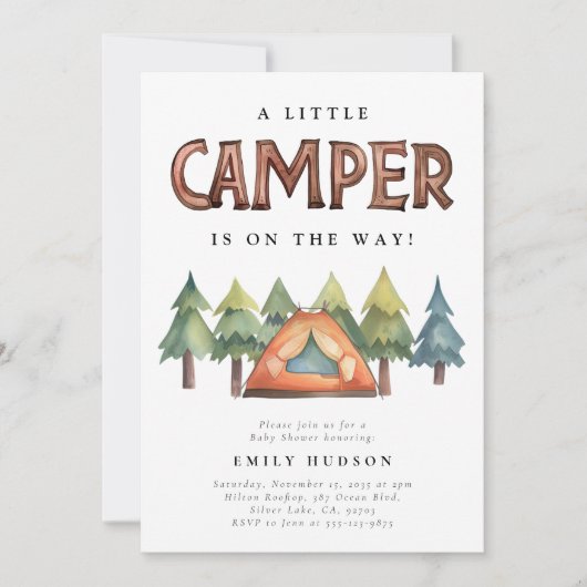 Camping Bos Waterverf Baby shower Uitnodiging (Voorkant)