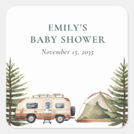 Camping Bos Waterverf Baby shower Vierkante Sticker