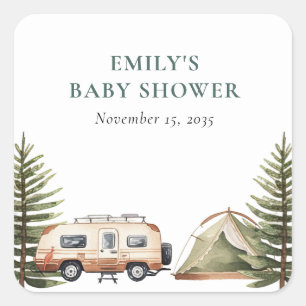 Camping Bos Waterverf Baby shower Vierkante Sticker