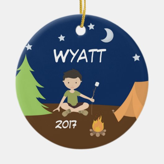 Camping Boy Camper Night Sky Tent Ornament Brown (Voorkant)