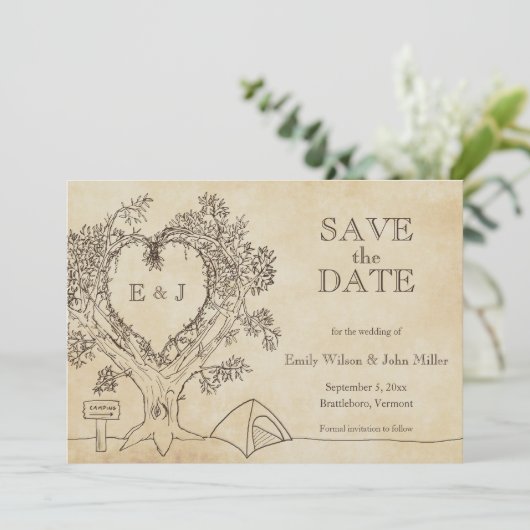 Camping Bruiloft Save the Date Aankondigingen (Staand voorkant)