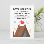 camping bruiloft save the date kaarten (Staand voorkant)