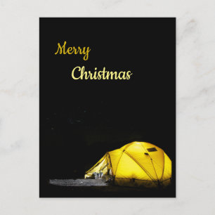 Camping, buiten bewerkbare kerstmis briefkaart