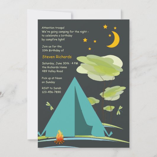 Camping by Night Invitation Kaart (Voorkant)