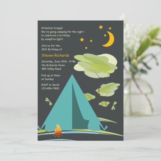 Camping by Night Invitation Kaart (Staand voorkant)