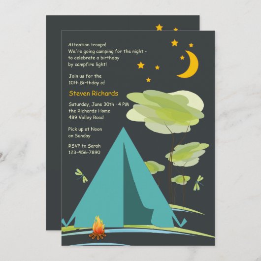 Camping by Night Invitation Kaart (Voorkant / Achterkant)