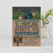 Camping Cam Birthday Party Invitation Camp out Kaart (Staand voorkant)