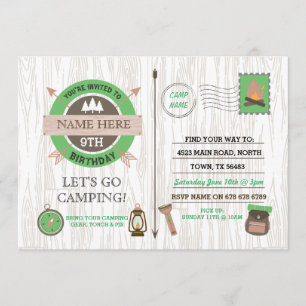 CAMPING Camp Out BIRTHDAY PARTIJ jongens nodigen m Kaart