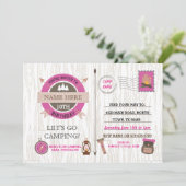 CAMPING Camp Out BIRTHDAY PARTIJ roze meisjes nodi Kaart (Staand voorkant)