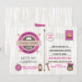 CAMPING Camp Out BIRTHDAY PARTIJ roze meisjes nodi Kaart (Voorkant / Achterkant)