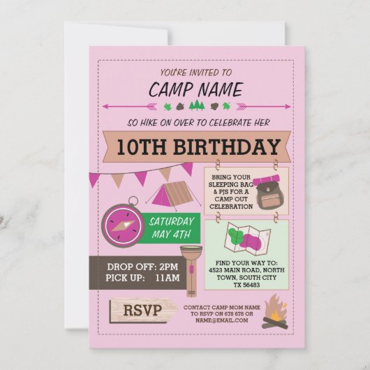 CAMPING Camp Out BUG BIRTHDAY PARTY GIRLS Kaart (Voorkant)