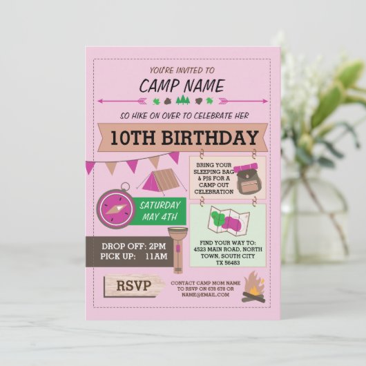 CAMPING Camp Out BUG BIRTHDAY PARTY GIRLS Kaart (Staand voorkant)