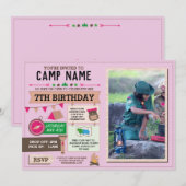 CAMPING Camp Out Foto VERJAARDAGSFEESTJE Meisjes R Kaart (Voorkant / Achterkant)