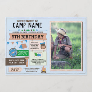CAMPING Camp Out Photo BIRTHDAY PARTY boys nodigen Kaart