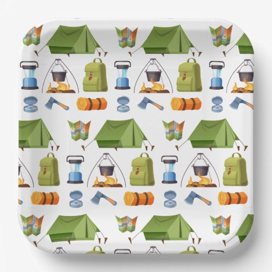 Camping Camp Tent Verjaardagsfeest Papieren Bordje (Voorkant)