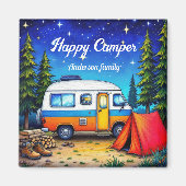 Camping Camper Blauw Groene Natuur Wandelen Magneet (Voorkant)