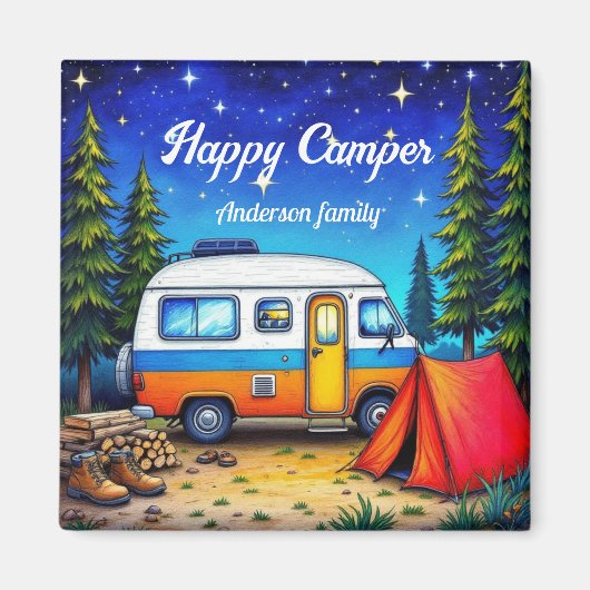 Camping Camper Blauw Groene Natuur Wandelen Magneet (Voorkant)