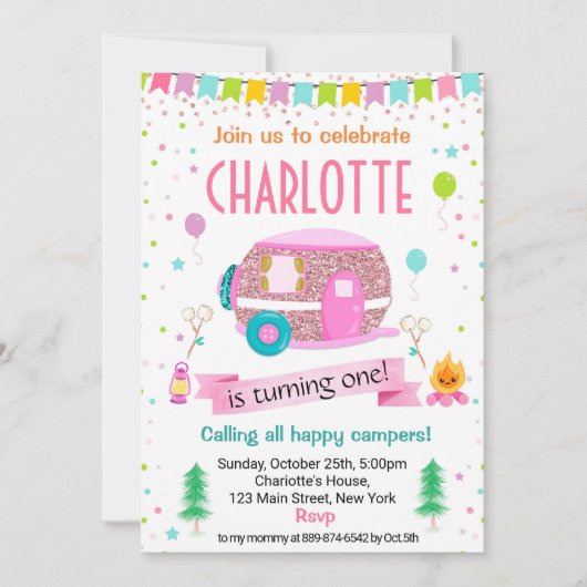 Camping Camper Outdoors Verjaardagsuitnodiging Kaart (Voorkant)