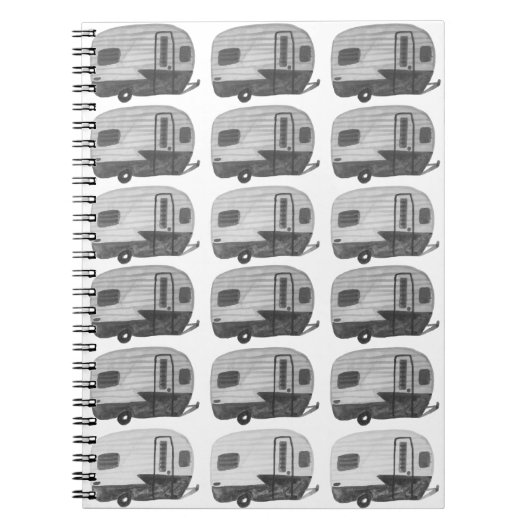  Camping Camper RV Trailer Black White Notitieboek (Voorkant)