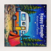 Camping Campervan Blauw Groen Waterverf Legpuzzel (Horizontaal)