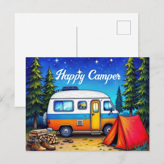Camping Campervan Waterverf Natuur Feestdagenkaart (Voorkant / Achterkant)