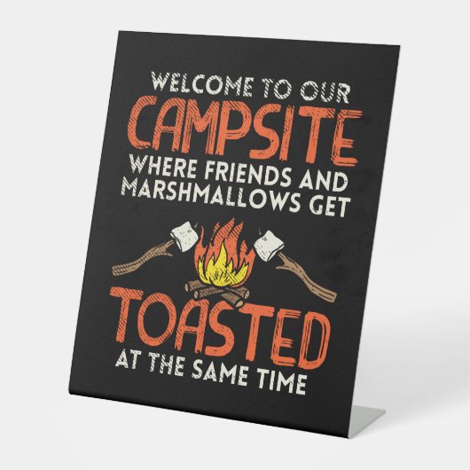 Camping Campfire en Marshmallows Reclamebord Met Voetstuk (Voorkant)