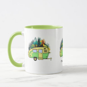 Camping, caravan, bos, gelukkige plaats mok