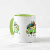 Camping, caravan, bos, gelukkige plaats mok (Voorkant links)