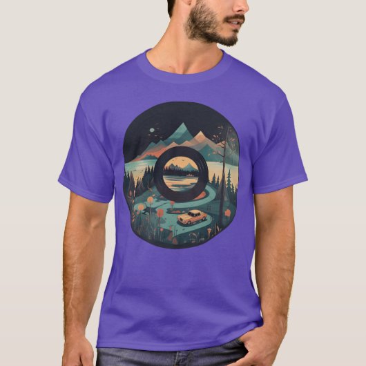 Camping Caravan in Berglandschap met Record T-shirt (Voorkant)