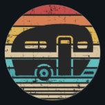 Camping  Caravan trailer Ronde Sticker<br><div class="desc">Camping caravan trailer mobiel tehuis  retro camper natuur avontuurkamp bostent zomer campfire campfire toerisme wiking buitenshuis bedekt met vrijetijdsbesteding bergmeerrugzak voor bosbranden buiten de wanderlust</div>