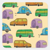 Camping caravans vierkante sticker (Voorkant)