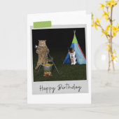 Camping Cats Funny Birthday Card Kaart (Gele Bloem)