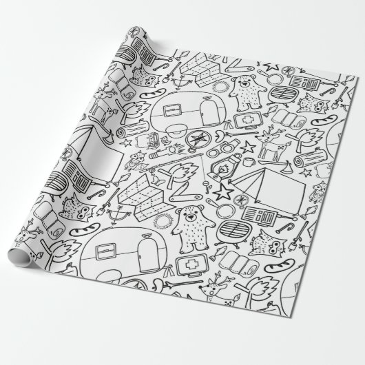 Camping Color Me Wrapping Paper Cadeaupapier (Uitgerold)